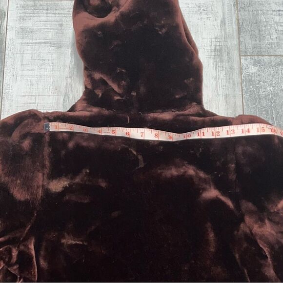 Vintage 70s Faux Fur Coat Brown Hood Full Oversized Jacket Bubble Sleeve Loeve M - Picture 10 of 16